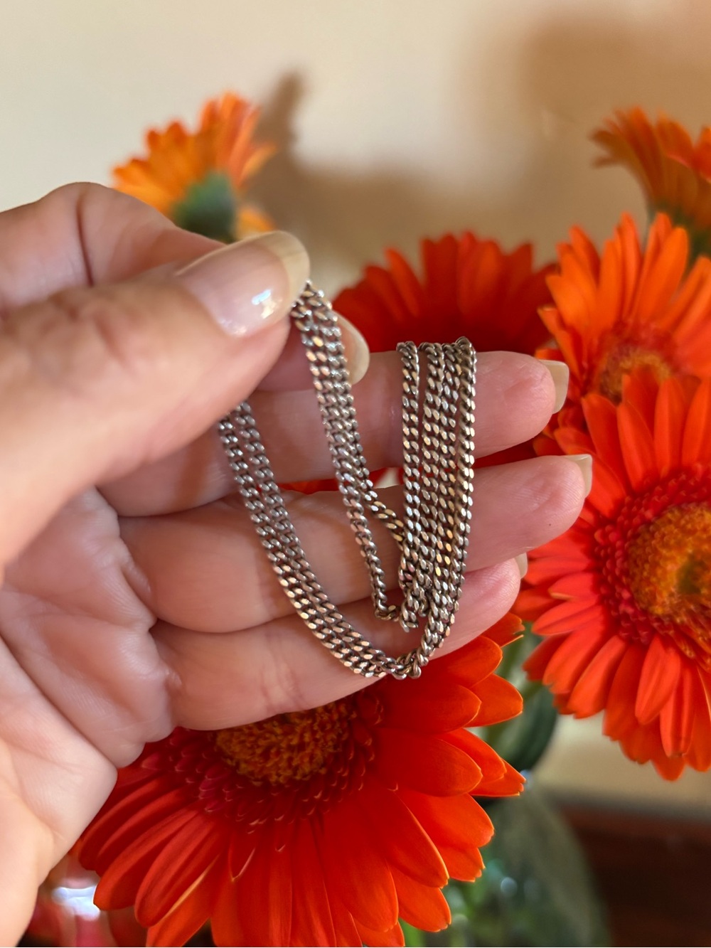 Vintage Sterling Silver Chain Necklace Classic Cuban Link Design from Portugal